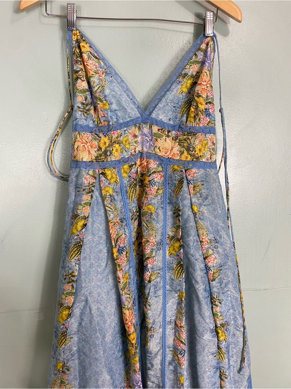 Anthropologie Bhanuni Veil Maxi Dress Blue Sleeveless Floral Lace Trim XS - Picture 3 of 6